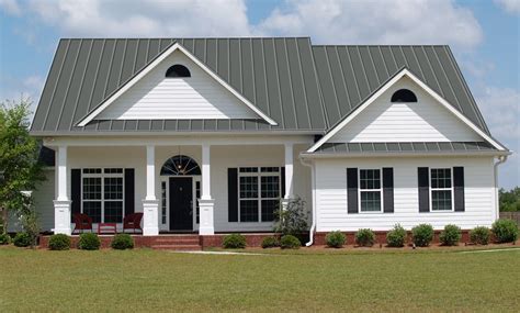 white house with tan metal roof|gray metal roof white house.